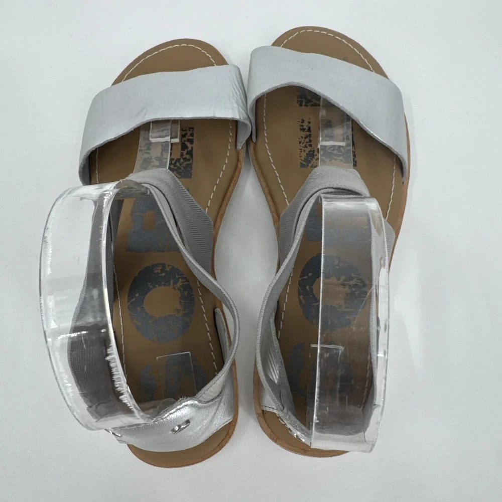 Sorel Ella Women's Sandals Metallic Leather Crisscross Flat 7.5 Comfort Shoes